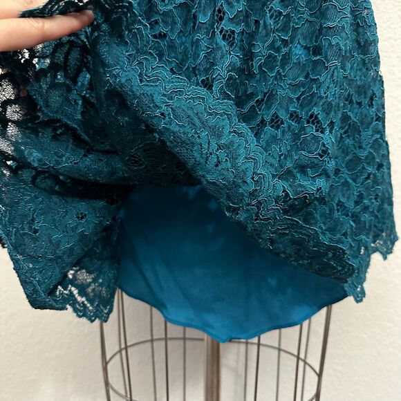 NWOT NBD REVOLVE Strappy Crossback Lace Mini Dress Fit & Flare Bluish Green - Picture 5 of 13